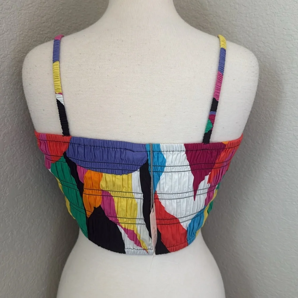 a new day Colorful Abstract Print smocked Crop Top - Picture 5 of 6
